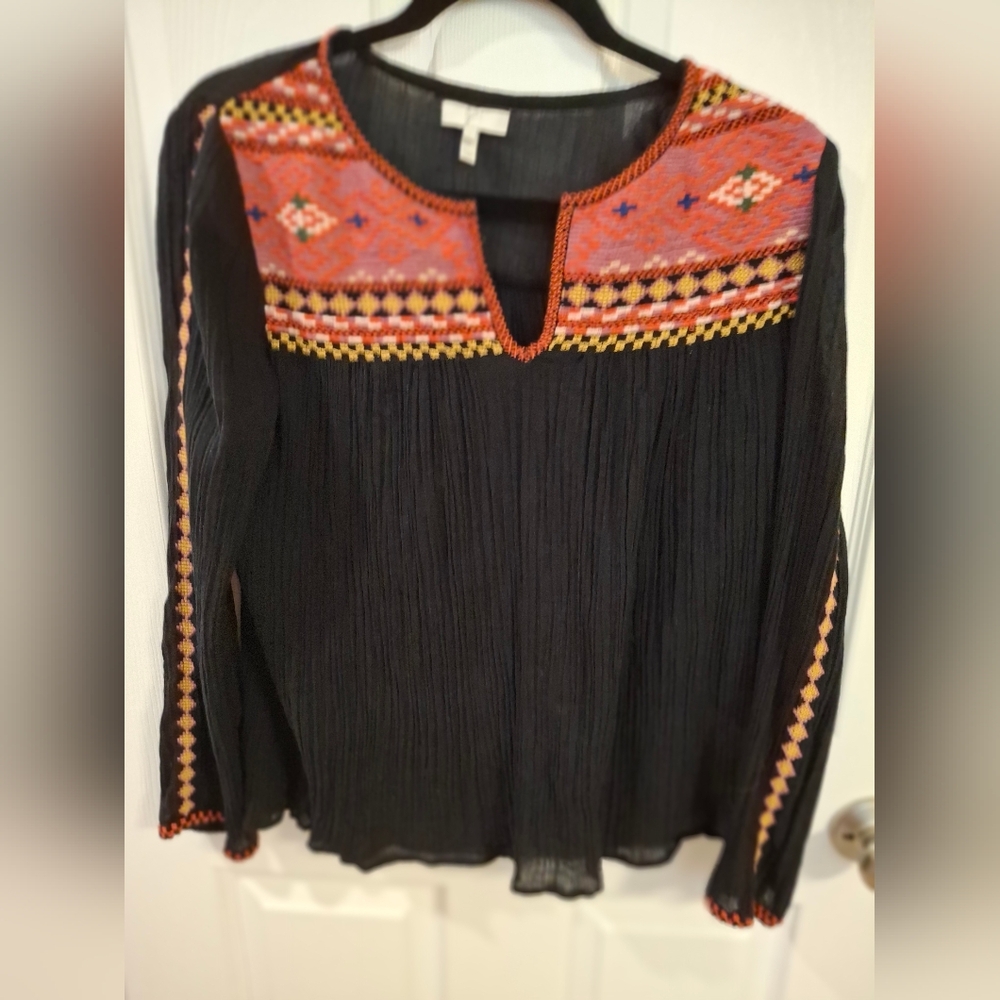 Joie Lucretia Black Embroidered Blouse